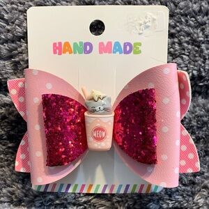 Hand Crafted Pink Glitter Cat Bow Hair barrette